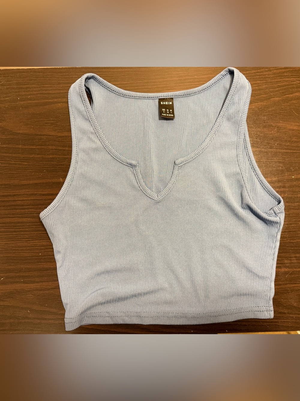 SHEIN Pale Blue Ribbed V-Notch Tank